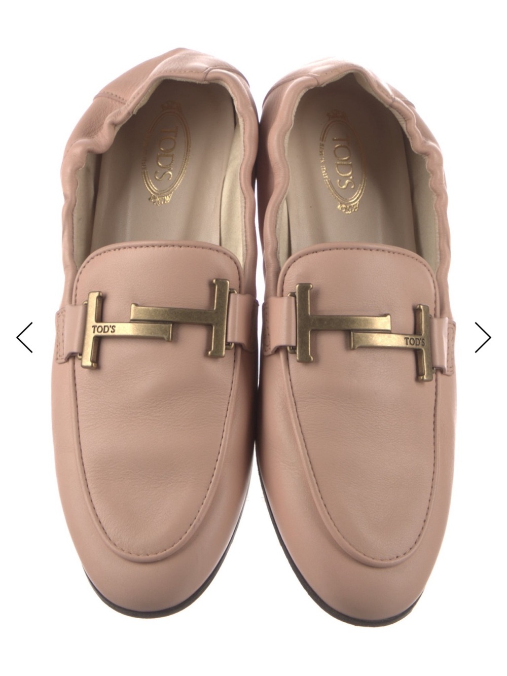 Tod's Blush Pink Leather Loafers with Gold T-Bit